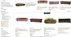 Amazon website page for windows plant boxes