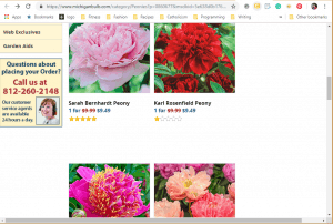 MIchigan Bulb website product page for Peony Plants or Bulbs