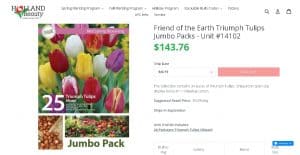 Holland Beauty website product page for tulip bulbs