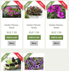 Seed Area website product page for Petunia Seeds