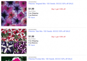 eBay website product page for Petunia Seeds