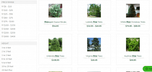 Woodie's Garden Goods website product page for pine trees