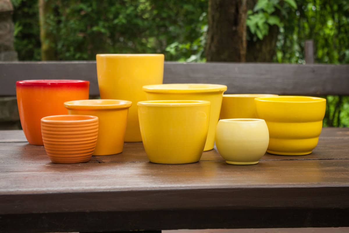 orange and yellow ceramic pots