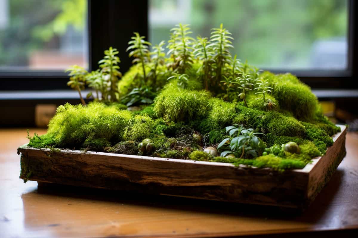 A tray full of growing moss 