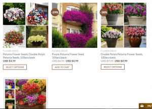 Green Seed Garden website product page for Petunia Seeds