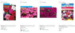 Home Depot website product page for Petunia Seeds