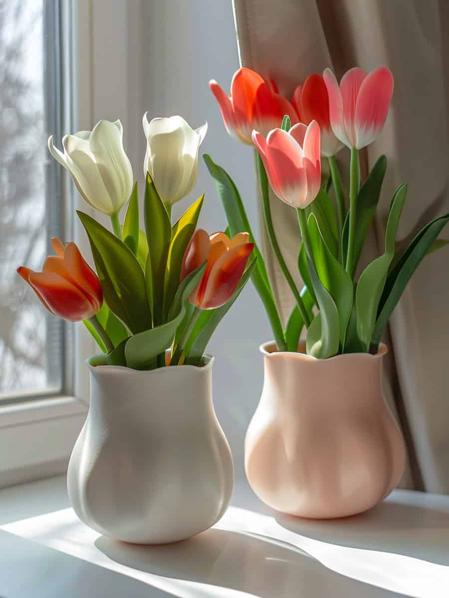 decorative planters Indoors with tulips