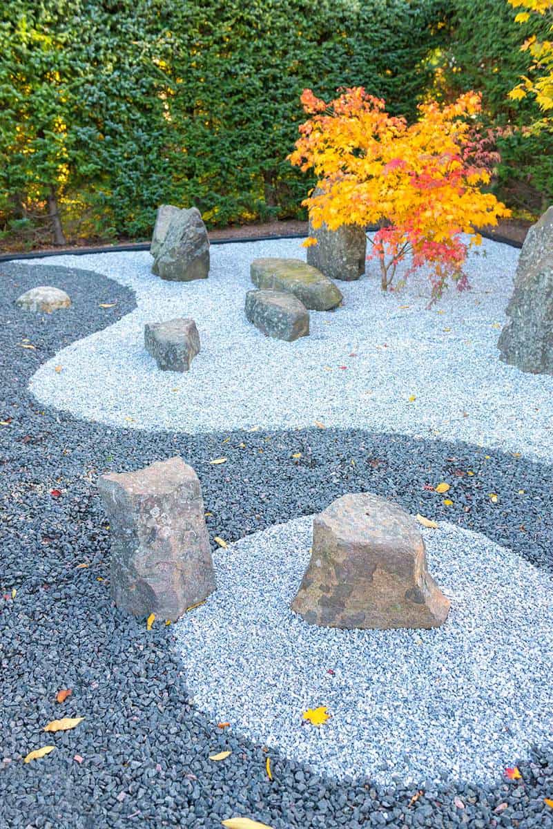Small japanese garden in autumn colors