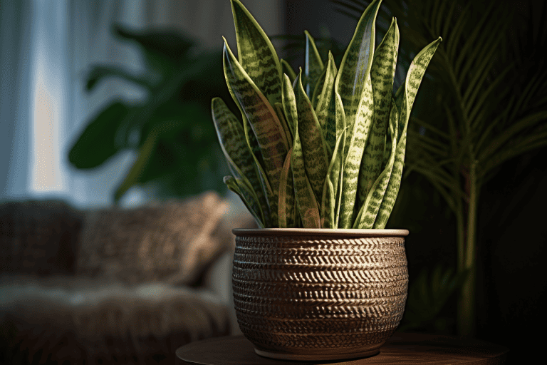snake plant in the corner of a room