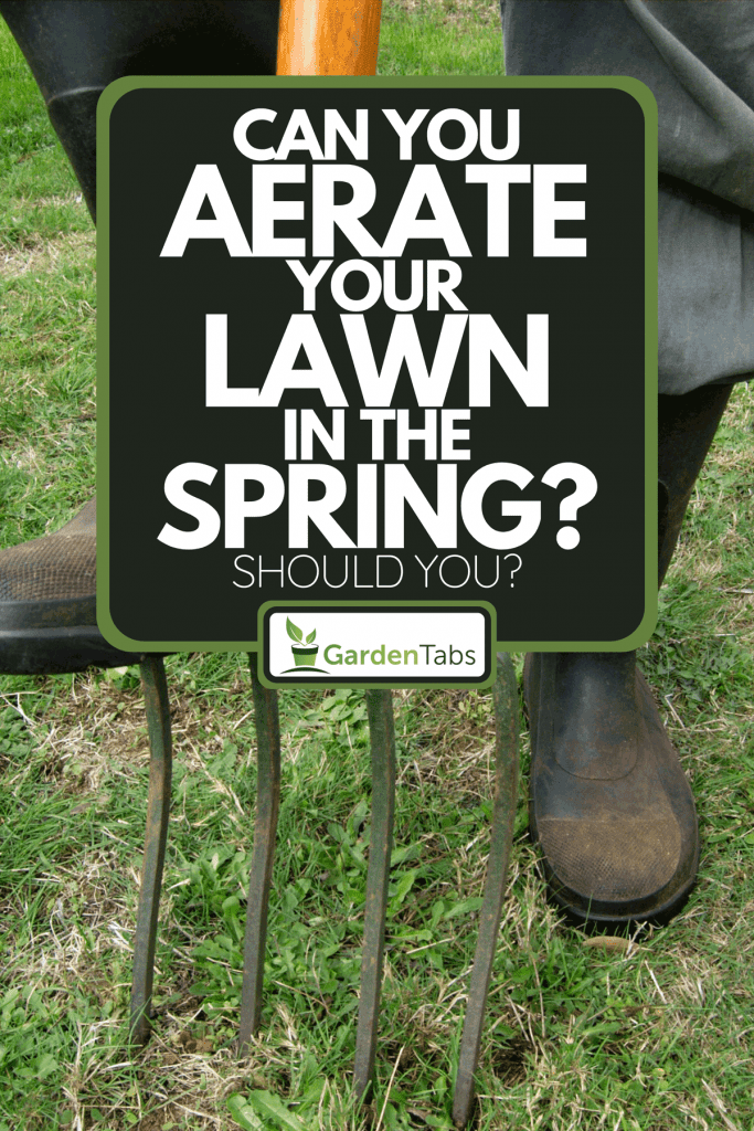 A man digging using fork to aerate the lawn, Can You Aerate Your Lawn In The Spring? Should You?