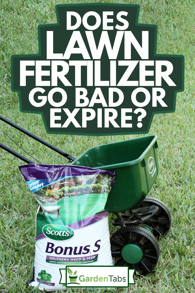 This image shows a bag of Scotts Southern Weed and Feed leaning against a Scotts Spreader. Weed and Feed is a combination lawn fertilizer and weed control product, Does Lawn Fertilizer Go Bad Or Expire?