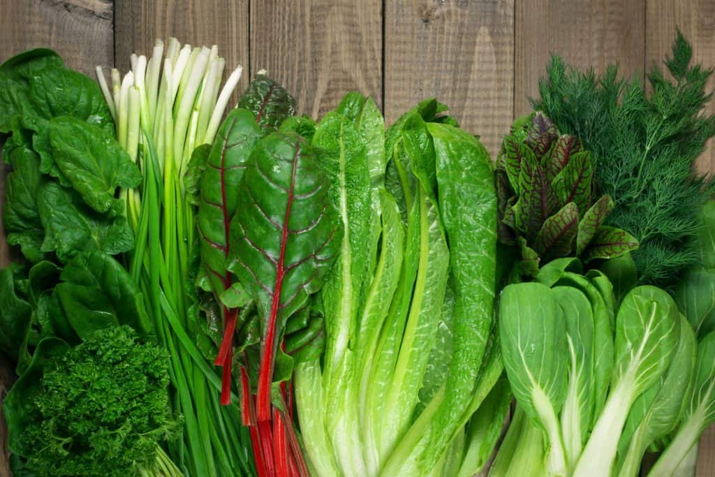 Green leafy vegetables on the table