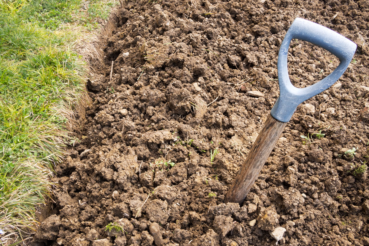 Plowing soil in the garden using a shovel