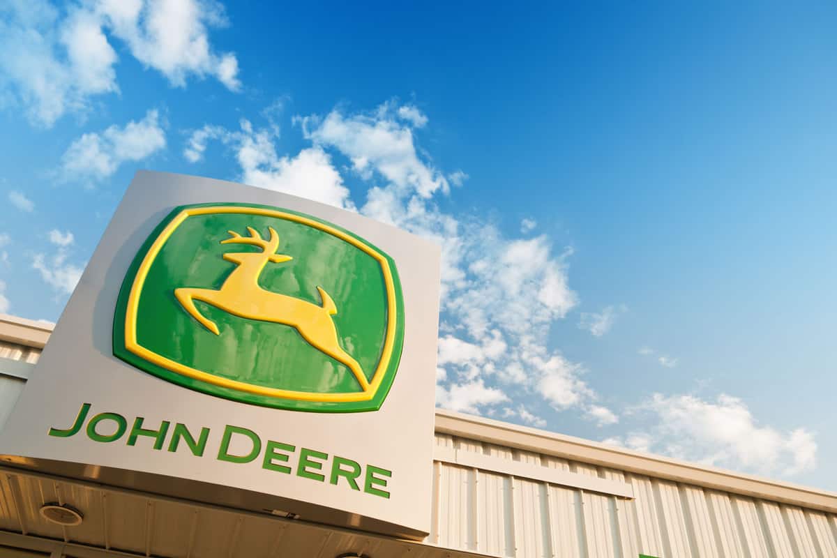 A huge John Deere logo at the factory