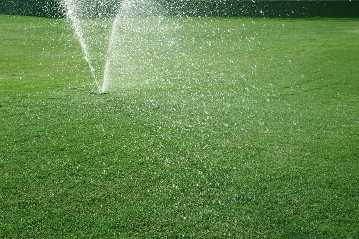 Landscape watering system from a distance watering football field.
