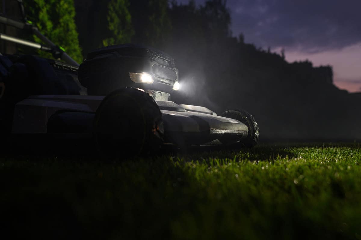 Lawn mower at night