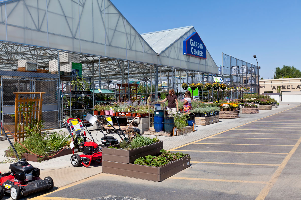 Garden center filled with flowers and gardening equipment's for sale