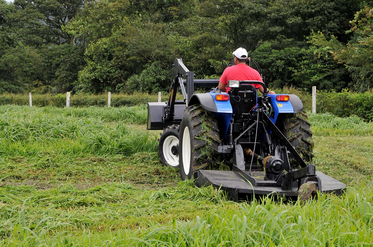 Tractor bush hogging on a grass field