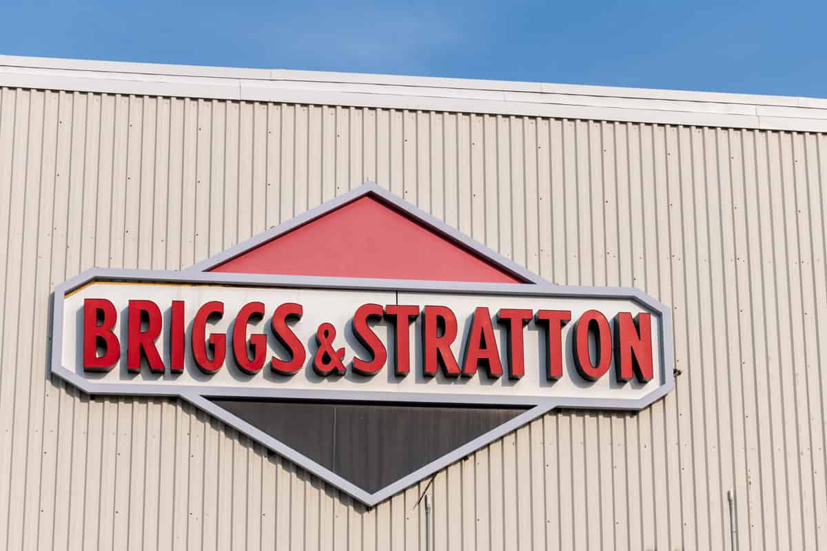A Briggs & Stratton sign on the side of a factory located in Waukesha, Wisconsin