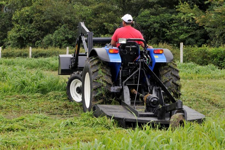 A farmer cutting grass in the field using bush hog, How To Clean Up After Brush Hogging