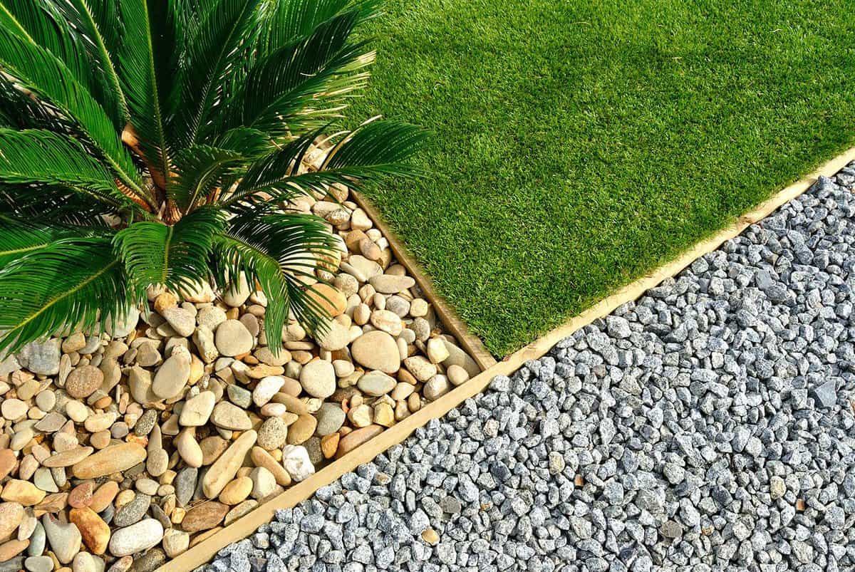 Landscaping combinations of grass, plant and stones