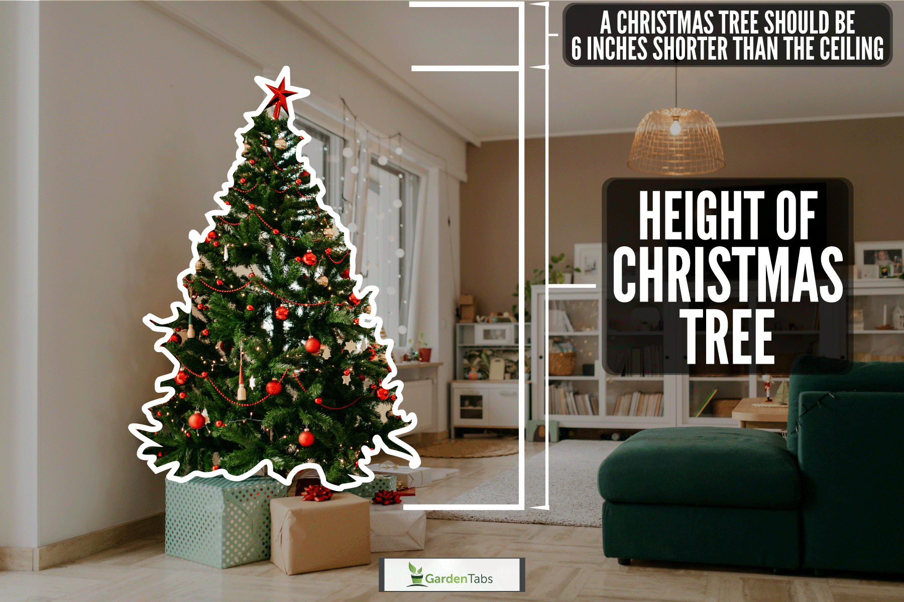 Interior of a modern house with a Christmas tree on the corner celebrating the Holidays, What Size Christmas Tree? [By Ceiling Height]