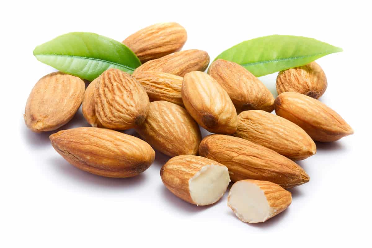 Almonds with leaves 