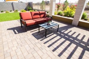 Rear Yard Patio With Brick Pavers, 15 Great Concrete Paving Backyard Ideas