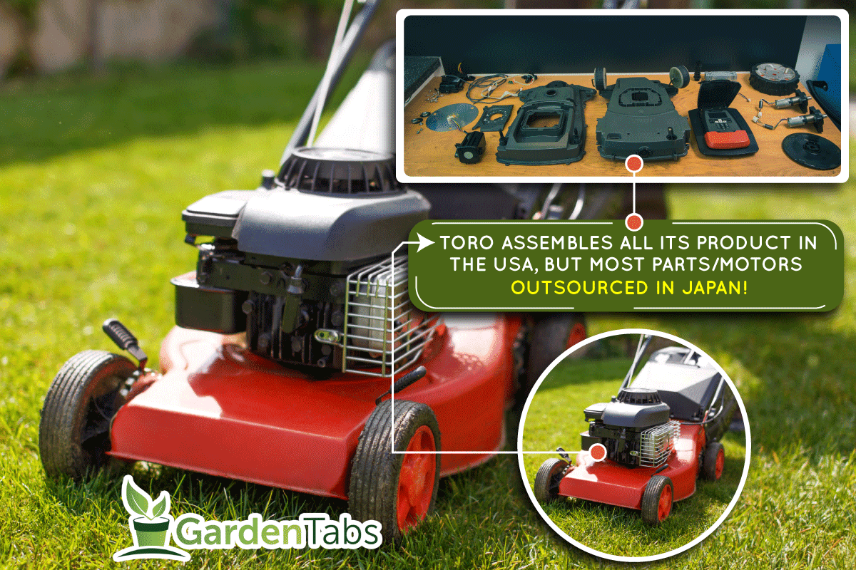 A Red mowing lawn with a big machine outdoor, Are Toro Mowers Made In The USA?