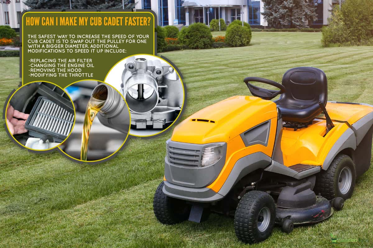 Grass cutter in the work. Machine for cutting lawn is standing outdoors., How Can I Make My Cub Cadet Faster?