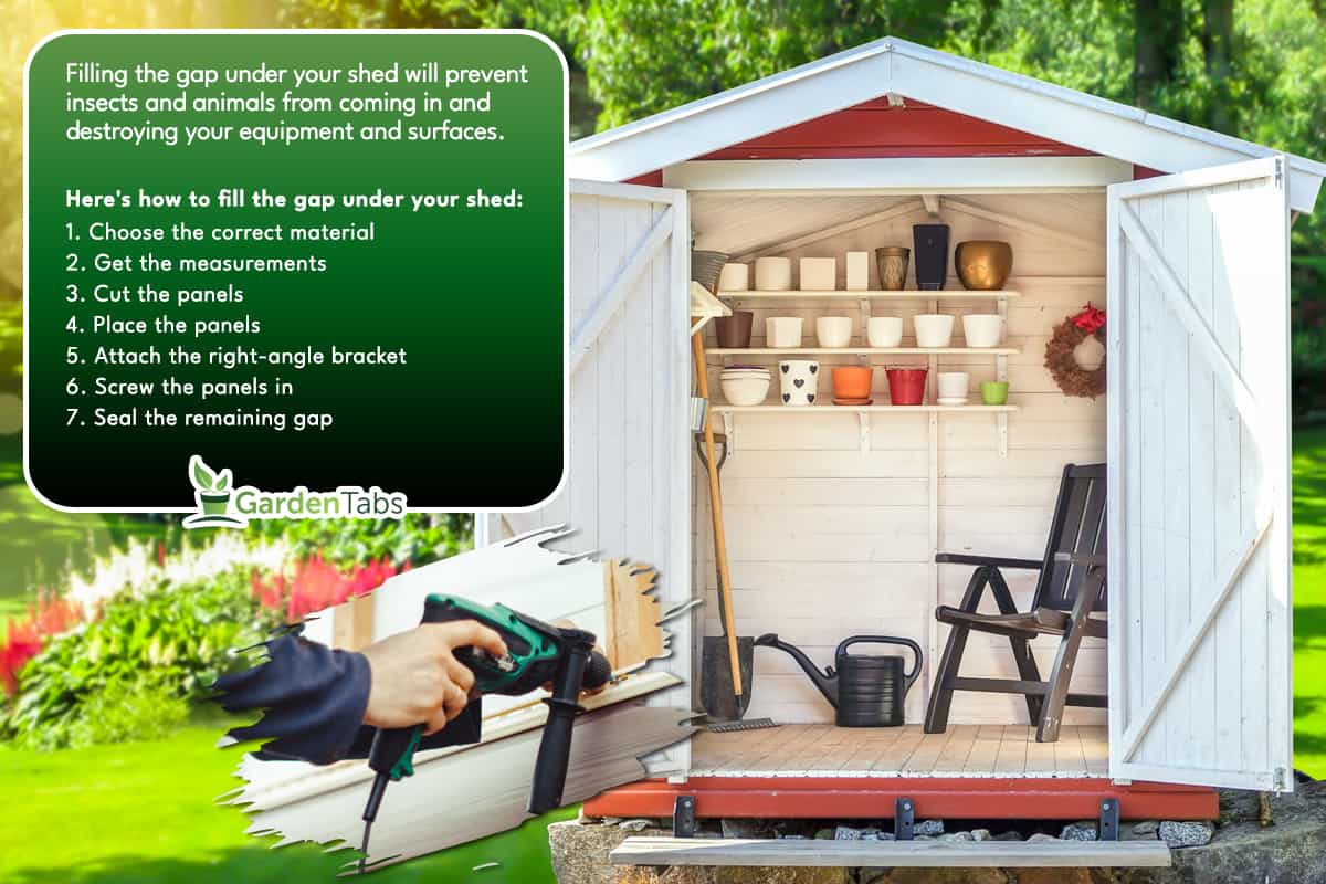 A garden shed filled with gardening tools, How To Fill A Gap Under Your Shed?