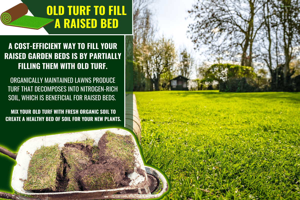 A Patio can be seen on the left and part of some garden furniture. - Can You Use Old Turf To Fill A Raised Bed? Should You?