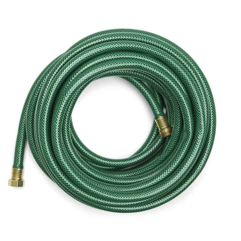 Top View of a Green Garden Hose Isolated on a White Background.