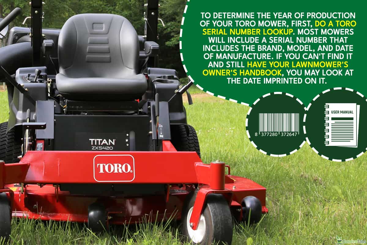 Toro Titan lawn mower in the yard, What Year Is My Toro Mower?