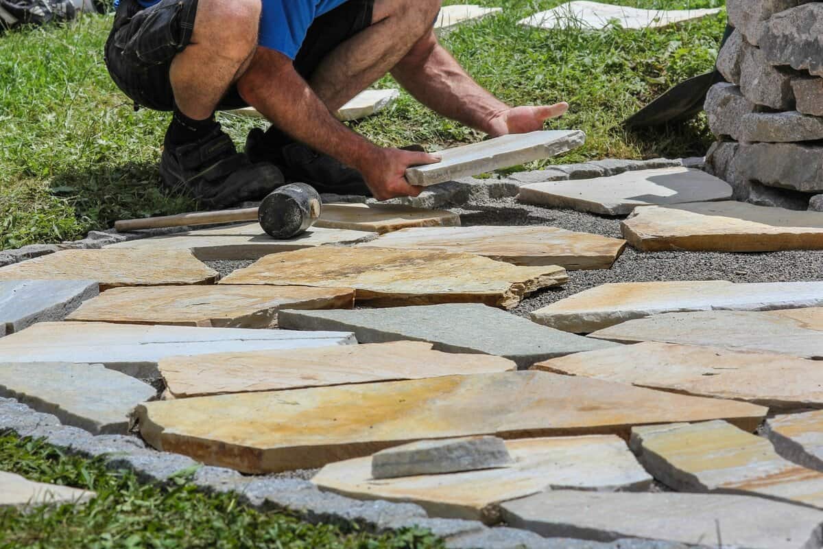 Paver with marble plates