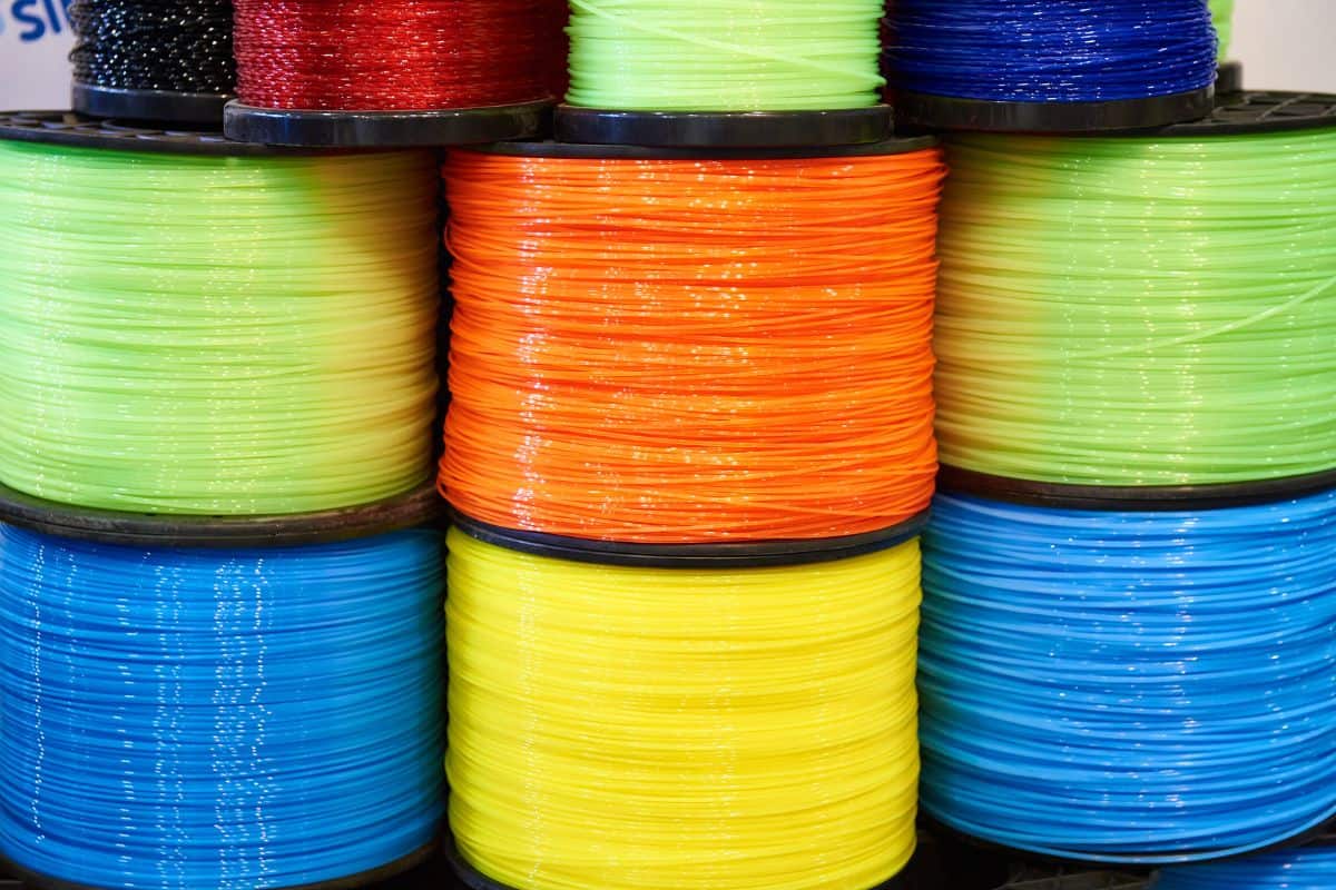 Colorful trimmer line cord in warehouse. 
