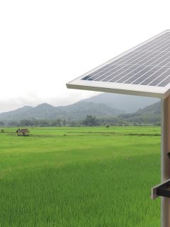 Electric light solar panel plate with LED lamp at the rural rice field, Can You Convert Solar Lights To Electric? [Yes! Here's How!]