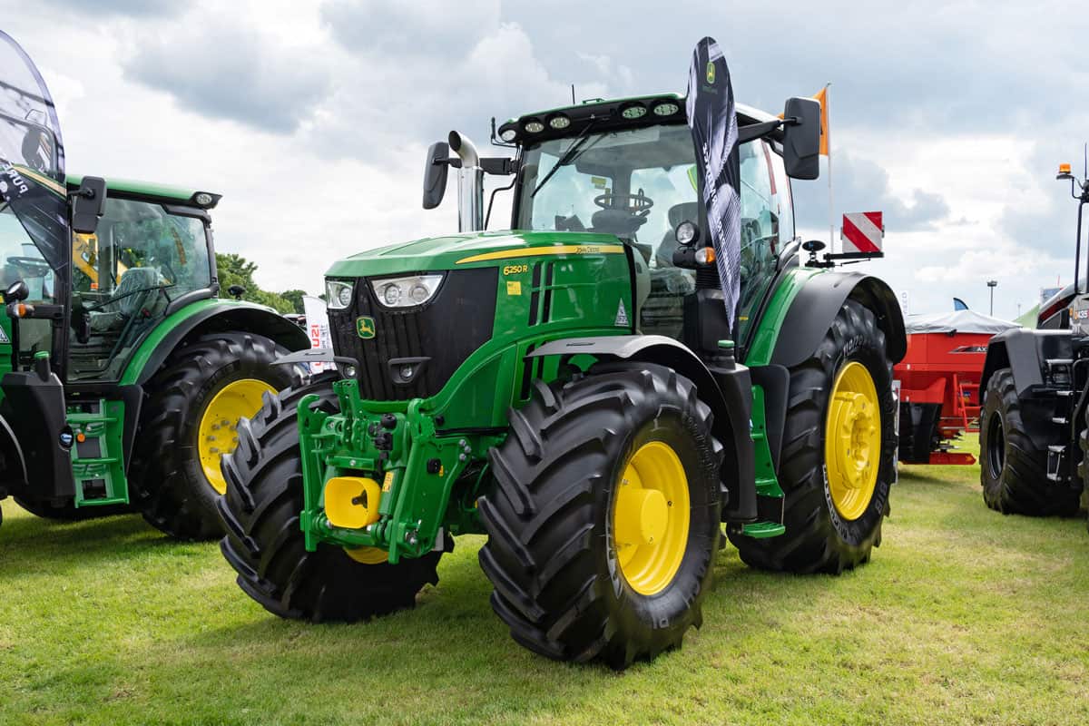 John Deere 6250R Tractor on display at an agricultural show