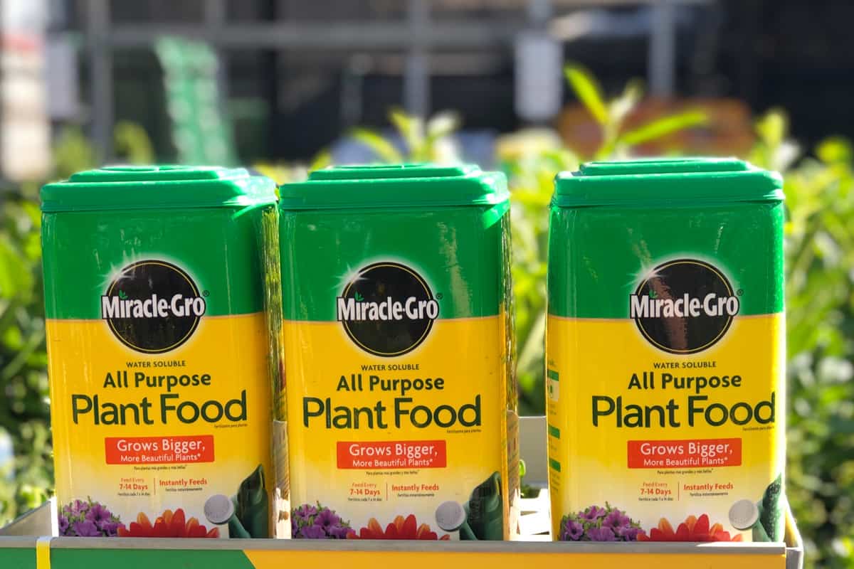  Miracle gro plant food is on display in the garden section of a retail store
