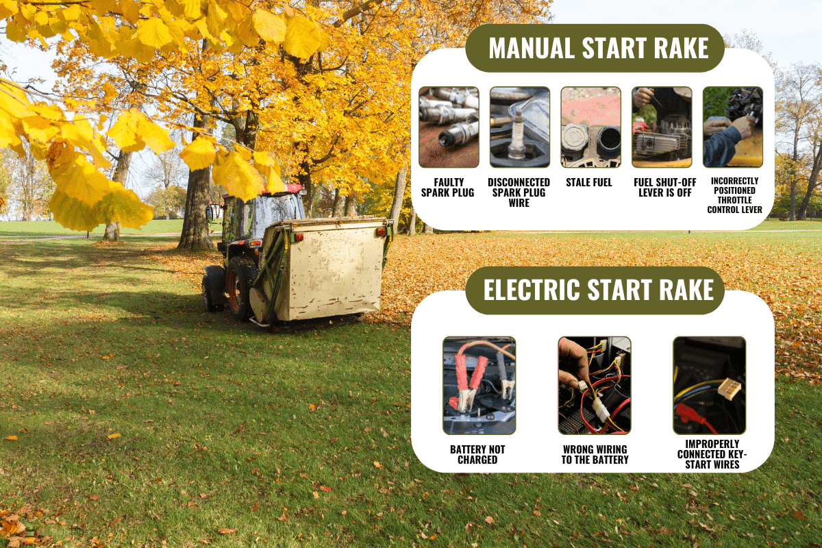 Vacuum sweeper towed by a tractor work in autumn park. Collect leafs. - My Cyclone Rake Won't Start - Why What To Do?