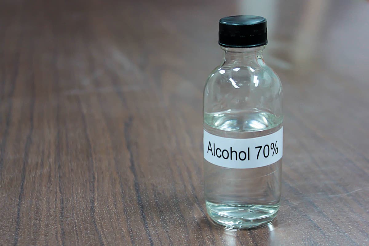 70% ethyl alcohol in the glass bottle