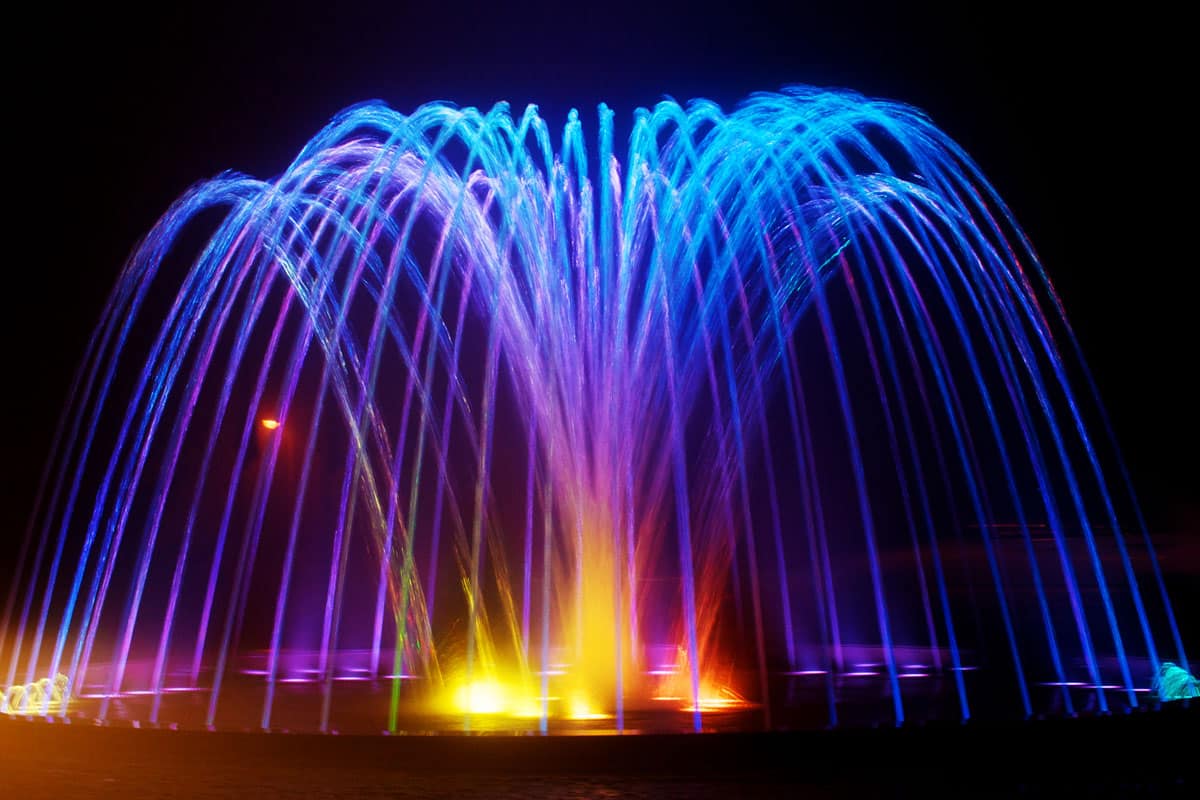 A gorgeous fountain with lights