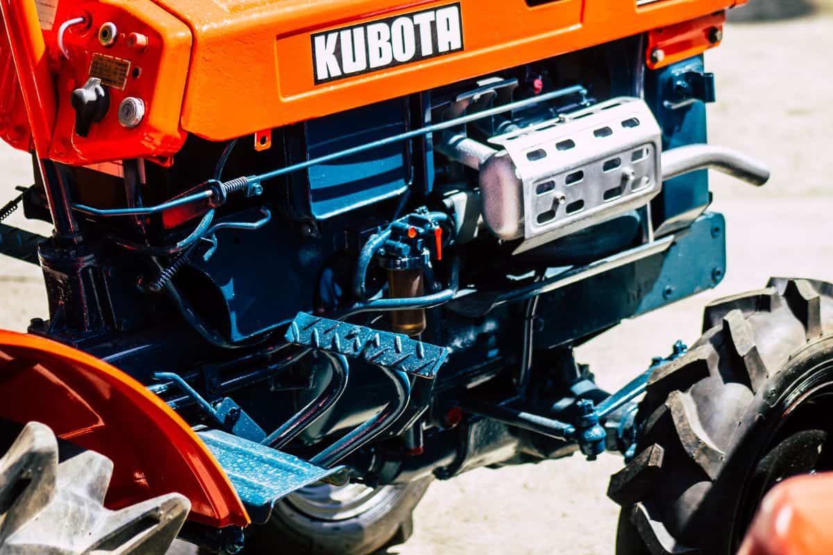 Closeup of Kubota tractor parked in the street of Limassol in Cyprus island