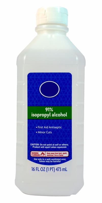 Isolated bottle of rubbing alcohol.