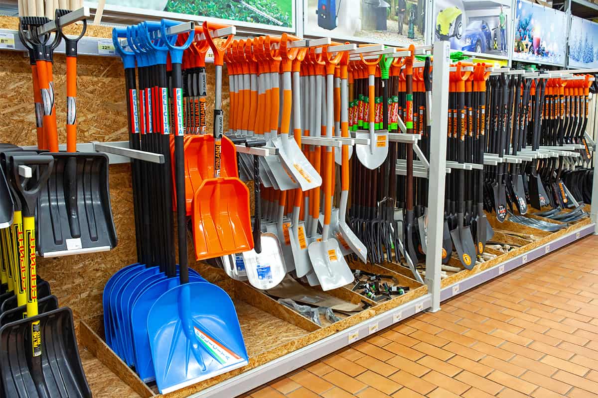 Large selection of shovels for snow removal