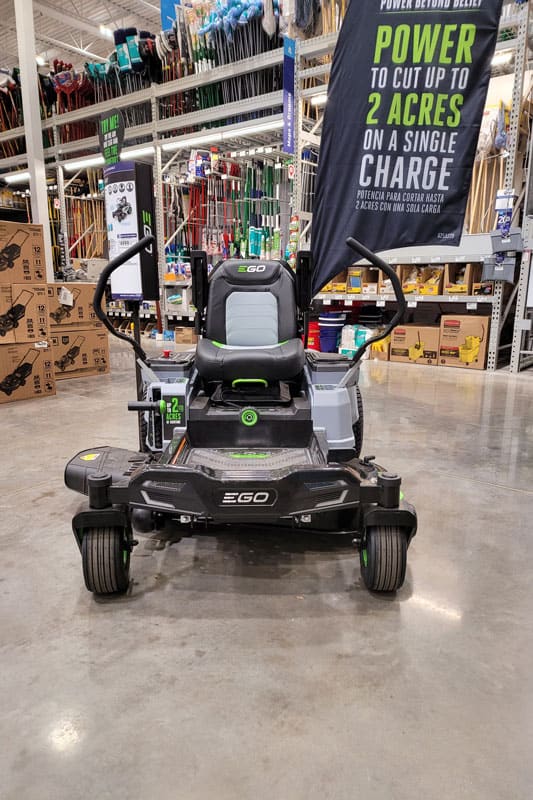 Lawn mower zero turn on a store display for testing