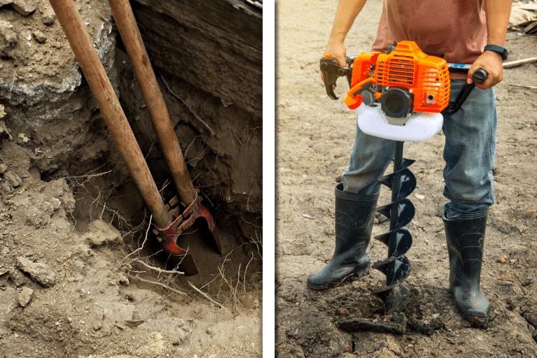 collab photo of a post hole digger and auger differences, Post Hole Digger Vs Auger: What's The Difference?