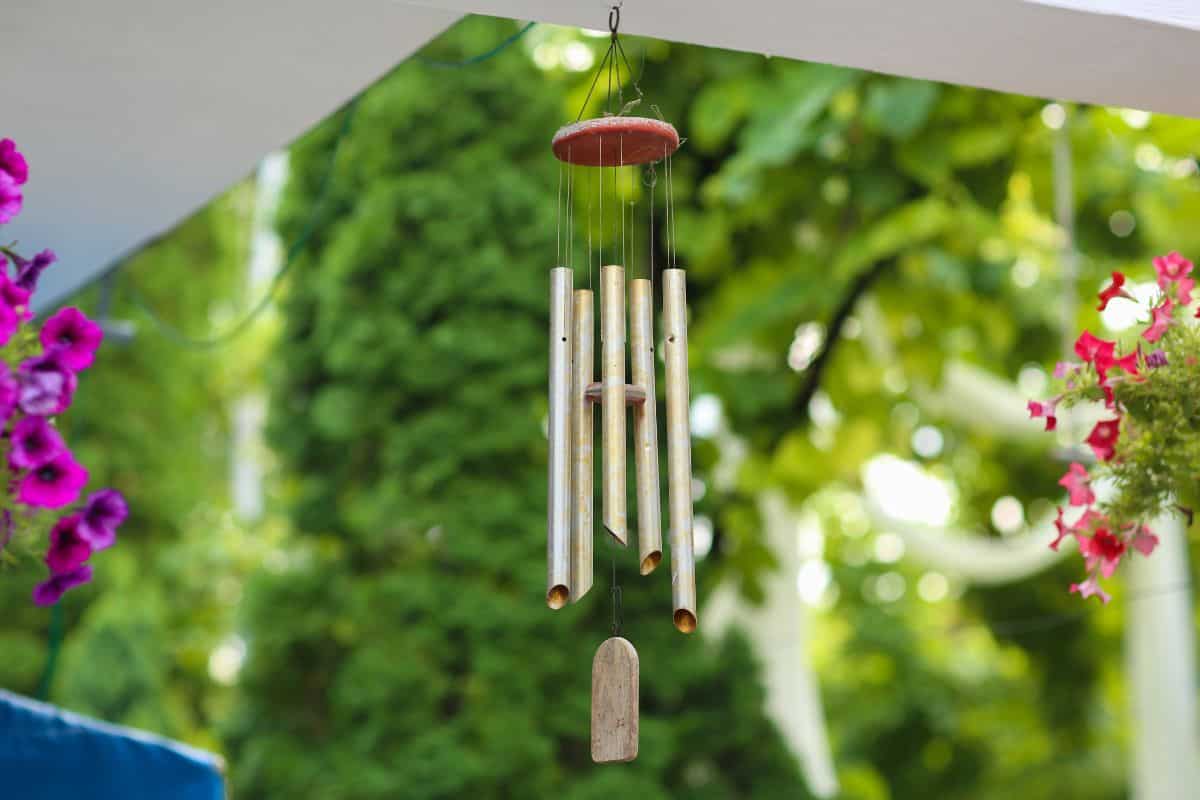 hanging silver wind chimes.