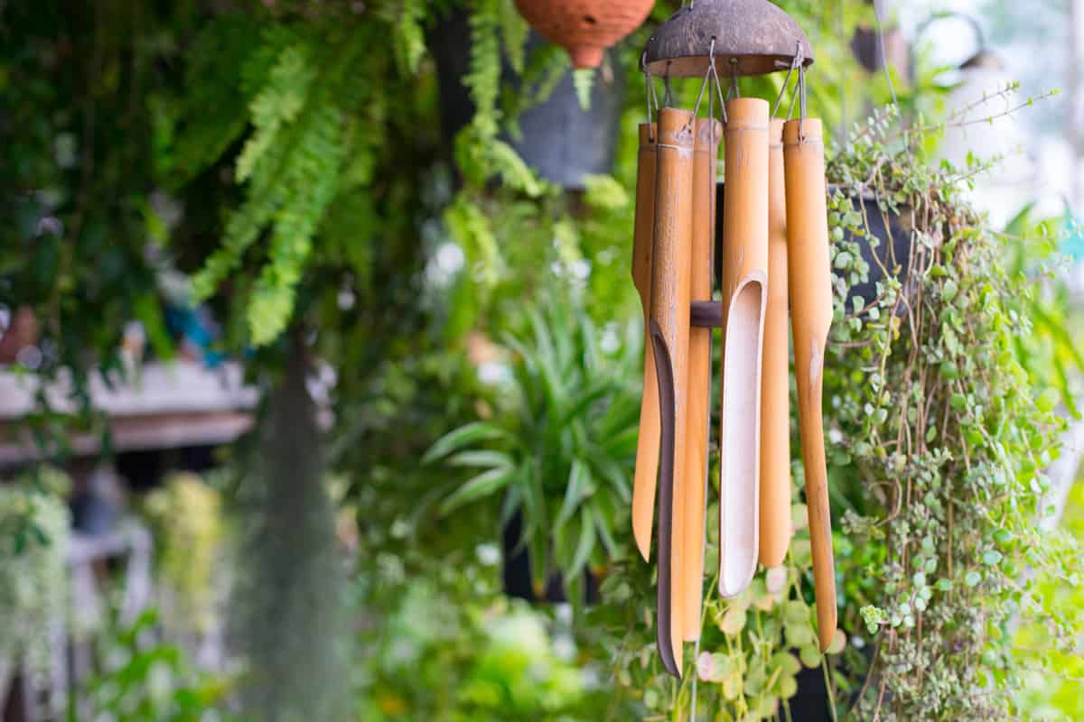 Close up on a wooden wind chime