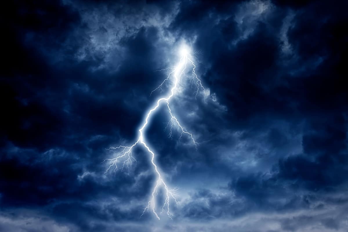 Lightning strike on a cloudy dramatic stormy sky